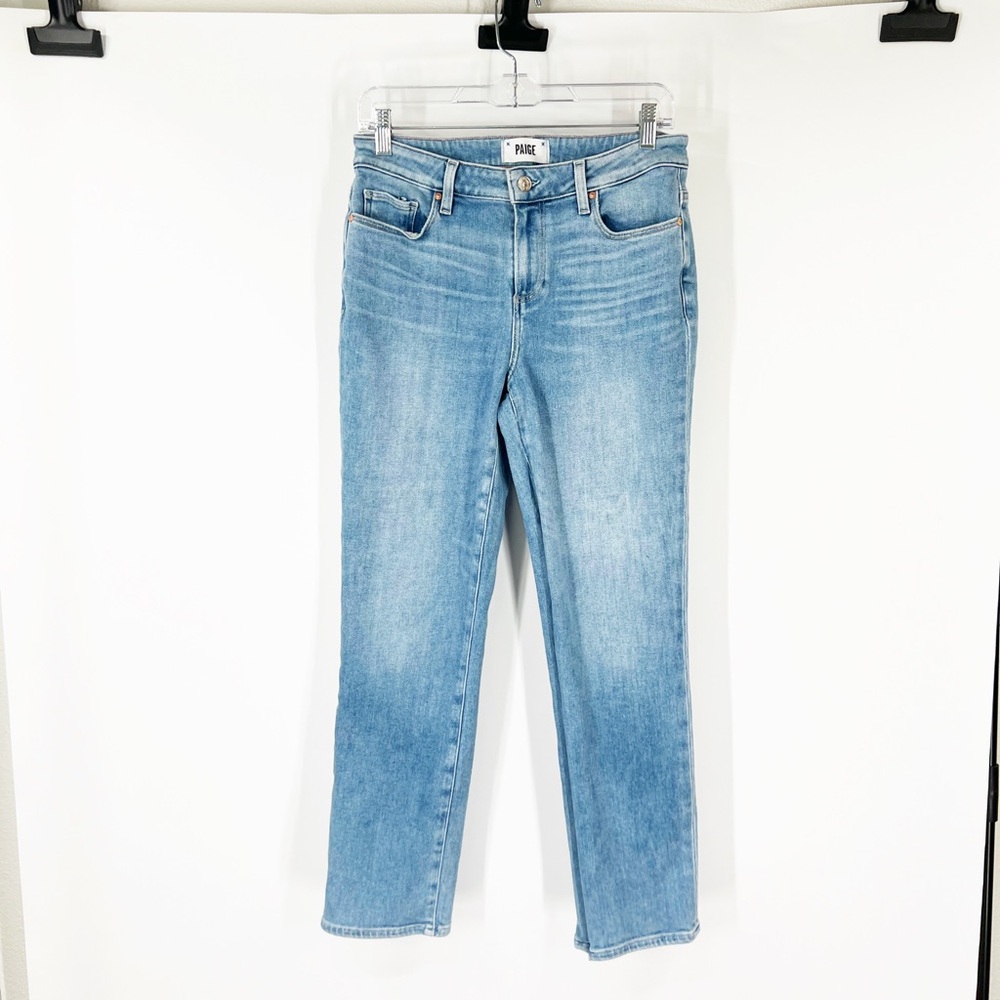 Paige Amber Mid-Rise Straight Jeans in Seawater Distressed